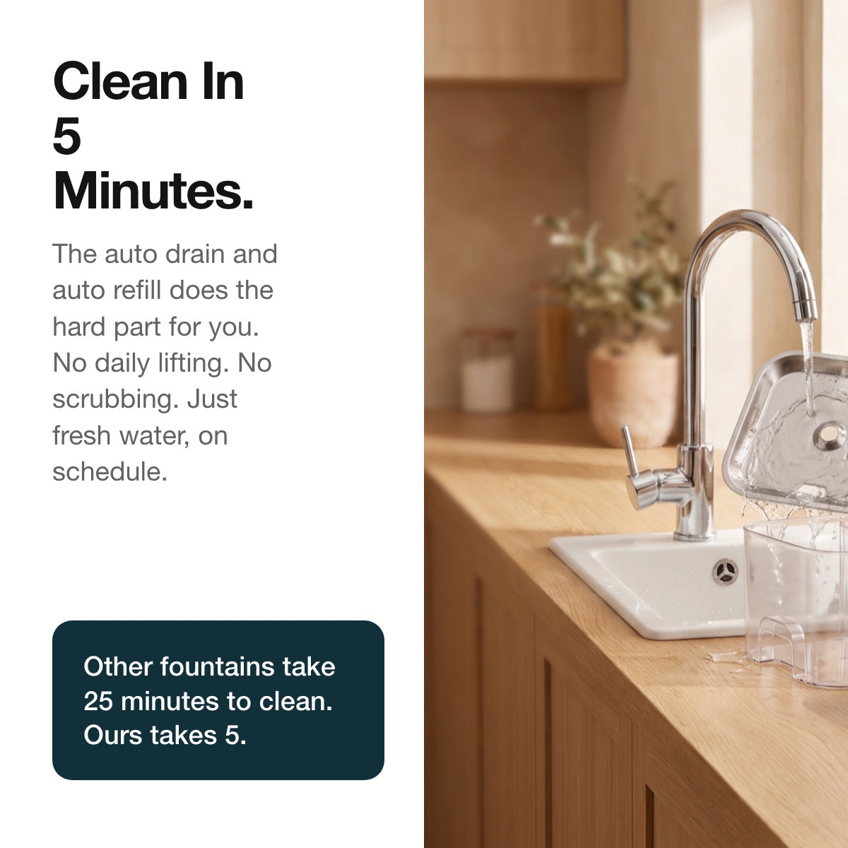 Clean in 5 minutes, rinsing the stainless tray at the sink